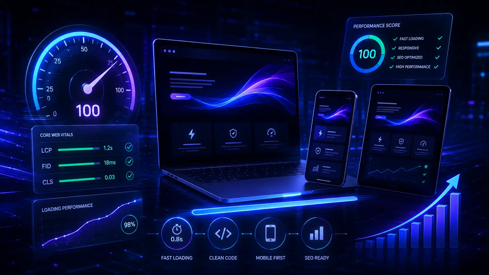 Why Website Speed Matters for SEO and User Experience Website speed optimization and performance-focused web development visualization